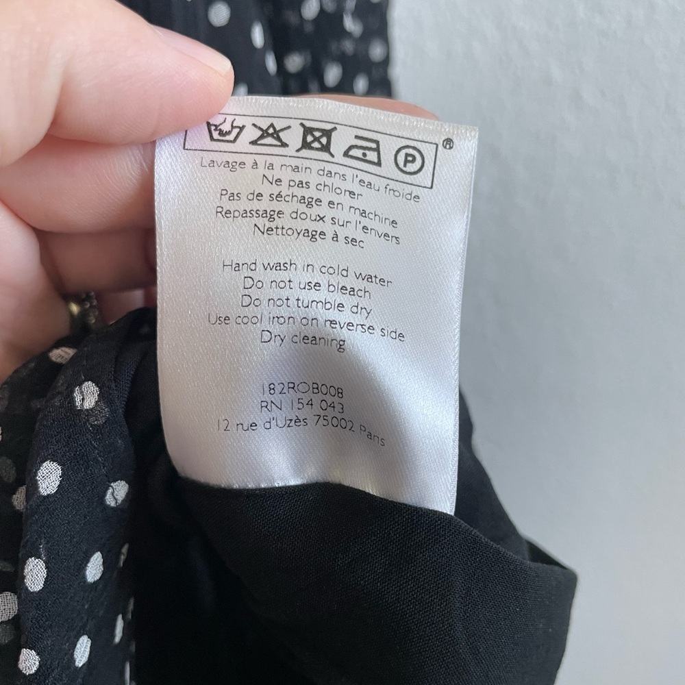 Sezane Black White Polka Dot Long Sleeve Dress 100% Silk Size 34 EU Sheer Lined - Picture 7 of 9